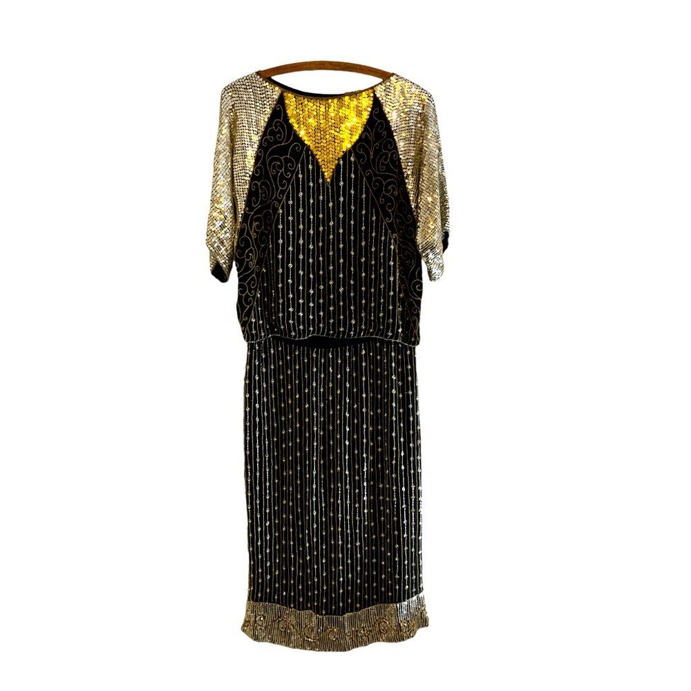 Vintage Silk and Sequins 2 piece outfit Size M